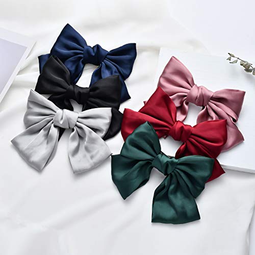 Wooyaya 6 Pcs Double Large Soft Silky Chiffon Hair Bow Clips, Lolita Party Oversize Handmade Girl French Barrette Style Hair Clips