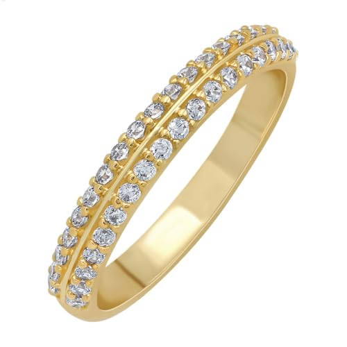 Simulated Diamond Gold Plated Ring Size 10 for Women – Light Weight Dainty Half Eternity Band, Durable Stackable ring, Perfect for Christmas, Anniversaries, Gifts for Her