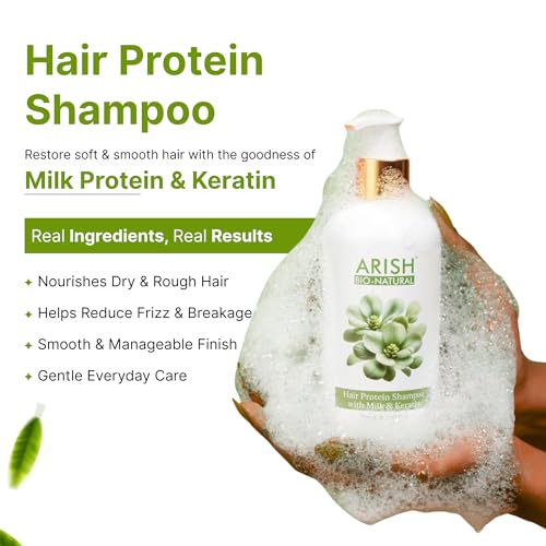 Image of ARISH BIO-NATURAL Hair Protein Shampoo with Milk & Keratin- 300ml | Anti-Frizz, Anti-Hair Fall & Split End Repair | Adds Shine, Volume & Smoothness | Nourishing Daily Shampoo for All Hair Types