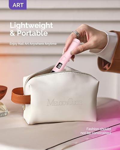 Image of MelodySusie Handheld UV Light for Gel Nails with Stand, Mini Portable Cordless Nail Lamp with LCD Display, Eye-Protective Cover, Flash Curing for Glue Pink