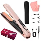 Curlix 2-in-1 Cordless Hair Straightener & Curler – Includes Carrying Pouch – Mini Travel Hair Straightener with LCD Display, USB-C Charging, 4 Temp Modes up to 420°F and Long Battery Life
