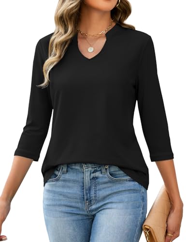 JUSTFASHIONNOW Women's 3/4 Sleeve Cotton V Neck T-Shirt Tops - image 2