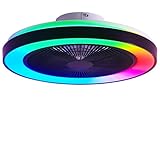 Smart Ceiling Fans with RGB Lights Remote - 20'' Flush Mount Low Profile Modern Ceiling Fans for Bedroom - Stepless Color Temperature and 6 Speeds - White