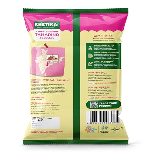 Image of Khetika Naturale Tamrind 500 grams | Whole Imli | 100% Seedless | Rich in Antioxidants | Hygienically Sealed