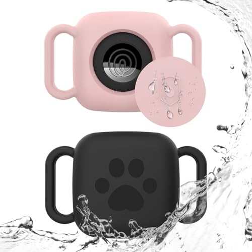 DGMDGS 2 Pack Silicone Case for Tile Mate 2024/2022, Tracker Cover for Dog/Cat Collar Holder, Waterproof & Dustproof, Black&Pink