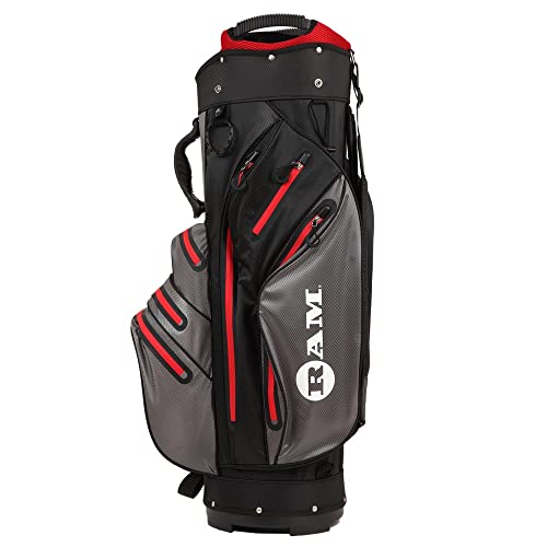 Ram Golf Waterproof Cart Bag - 14 Way Club Dividers Black/Grey/Red #TOP2