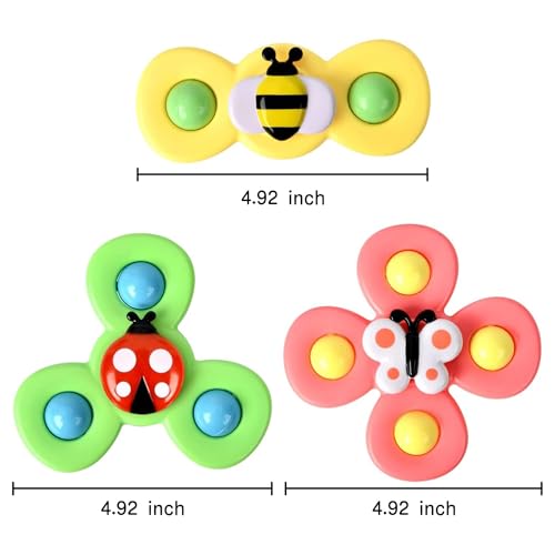 Image of 3Pcs Silicone Suction Cup Base Spinning Bath Toy Sensory Fidget Baby Bath Spinning Bath Toys for Toddlers & Infants Sticks to Window Table Baby High Chair Tray Bath