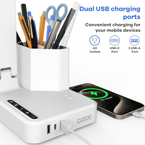 COZOO Dimmable Desk Table Lamp with Pen Holder/Organizer,Study LED Desk Lamp with USB Charging Port/Type C Port/Outlets/Storage Box/Touch,Kids Desk Reading Light for Students,Desk Lamp for Home Office - Image 3