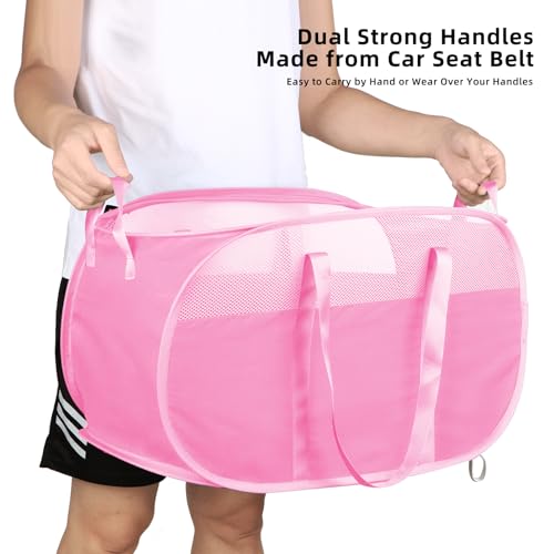 Image of 100L Collapsible Laundry Baskets, Tear Proof Pop Up Laundry Hamper with Dual Handles, Large Foldable Laundry Basket, Easy to Carry Laundry Hamper for Home, Laundry Room, Bedroom, Dorm, Travel Pink