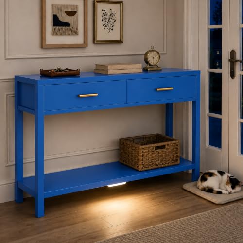 Image of 41.3 inch Modern Entryway Console Table with Foot-Sensor Light, Blue