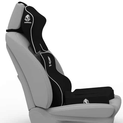 Image of MRRON Memory Foam Posture Corrector Car Seat Cushions Combo | Orthopedic Backrest, Coccyx Cushion & Neckrest | Ergonomic Lumbar Comfort Seat Cushion | Reduces Sciatica (Black, Long Back)
