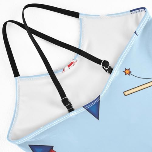 Girls One Piece Swimsuits Firecracker and Firework on Blue Sport Halter Swimwear Beach Bathing Suit,7-8T4