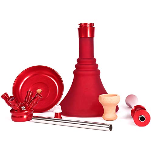 JIXIN Shisha-Set Mit Vier Schläuchen - Original Aluminium-Shisha-Kit Vase Aus Dickem Glas,Rot – Bild 6