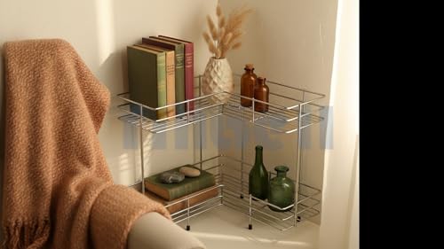 Image of Kitchen Corner Rack Organizer | Stainless Steel 2 Tier L Shape Stand for Masala Dabba, Spice Jars & Utensils | Multipurpose Kitchen Storage Shelf & Bathroom Corner Rack | Rust Free