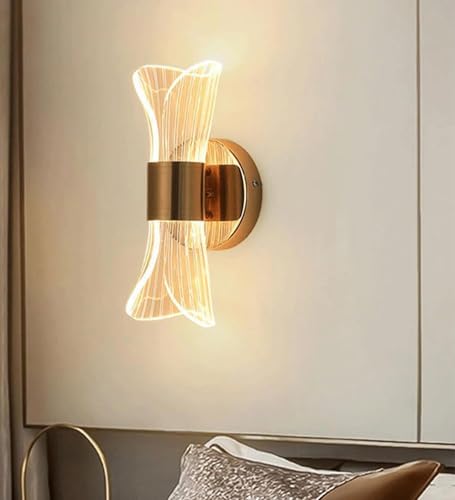 Image of SINOMAN Modern Inbuilt LED Wall Sconce Light Gold Finish, Up and Down Wall Mounted Fixture Acrylic Shade, Decorative Indoor Wall Lamp for Living Room, Bedroom, Hallway, Bathroom (3 Lighting Mode)