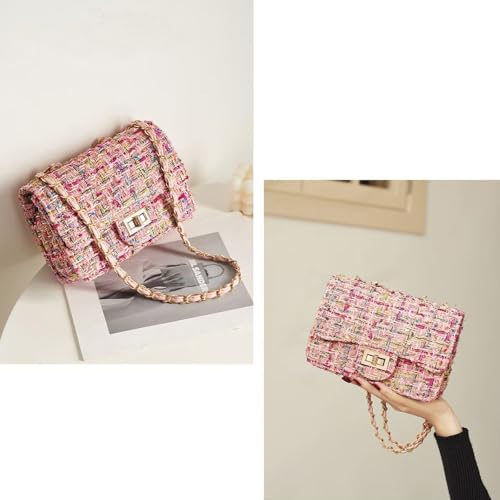 Image of Women Tweed Small Shoulder Bag Handbag and Purse Fashion Ladies Chain Quilted Crossbody Bag Evening Bag Clutch