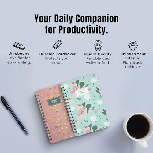 Image of mudrit Pocket Size Notebook, Small Spiral Diary, 120 Plain Pages, 90 GSM ideal for Gratitude List, Daily Goals Planner, To Do List Organiser, Size A6