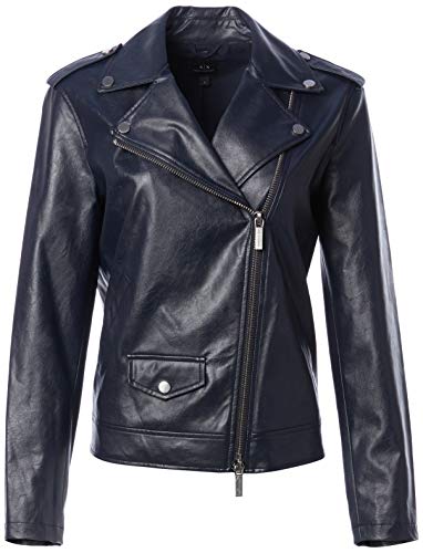 Armani Exchange A|X Damen Relaxed Fit Eco Leather Motorcycle Jacket Kunstlederjacke, Blueberry, Mittel