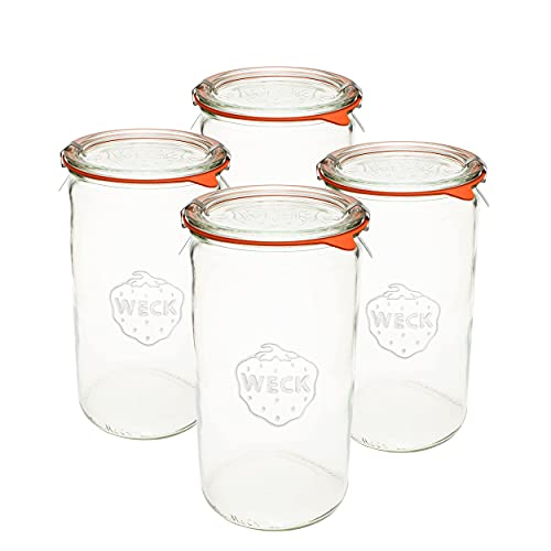 Weck Jar 974 - 1.5 Liter Glass Jars with Large Storage Capacity - Preserving Jars with Airtight Lids Suitable for Pickling - Set of 4