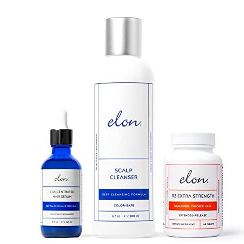 ELON Hair Thinning System Treatment for Advanced Hair Loss â€“ Includes Scalp Cleanser, Concentrated Hair Serum for Hair Growth, R3 Extra Strength Hair Growth Supplement - Suitable for All Hair Types