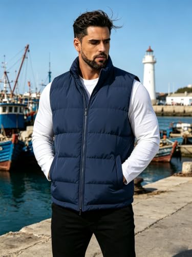 Image of TUVEKE Men's Puffer Vest Sherpa Lined Outdoor Zipper Fleece Vest Warm Sleeveless Men Winter Jackets Water-Resistant M-5XL
