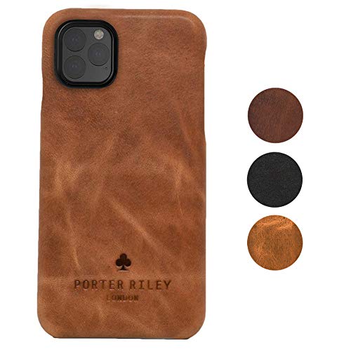Porter Riley - Coque pour iPhone 11 Pro Max (6.5"). Housse/Coque/Etui Premium Ultra Fine en Cuir véritable (Bronzage Brun)