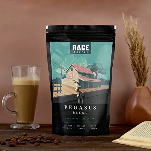 Image of Rage Coffee Pegasus Blend | Instant Coffee | Strong and Delicious | 60% Coffee, 40% Chicory | Velvety Smooth | 200gms Instant Coffee Pouch | Hot or Cold Coffee