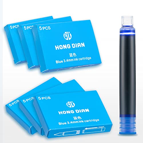 Asvine Hongdian Fountain Pen Blue Ink Cartridges, Set of 30 Refill Ink Cartridges, 3.4 mm Bore Diameter