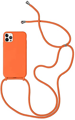ELECTMAGIC Funda con Cuerda para iPhone 13 Pro MAX Carcasa,Silicona Líquida Suave Antichoque Bumper Colgante TPU Silicona Case Cover con Carcasa de Ajustable Collar ​Correa-Naranja Cover