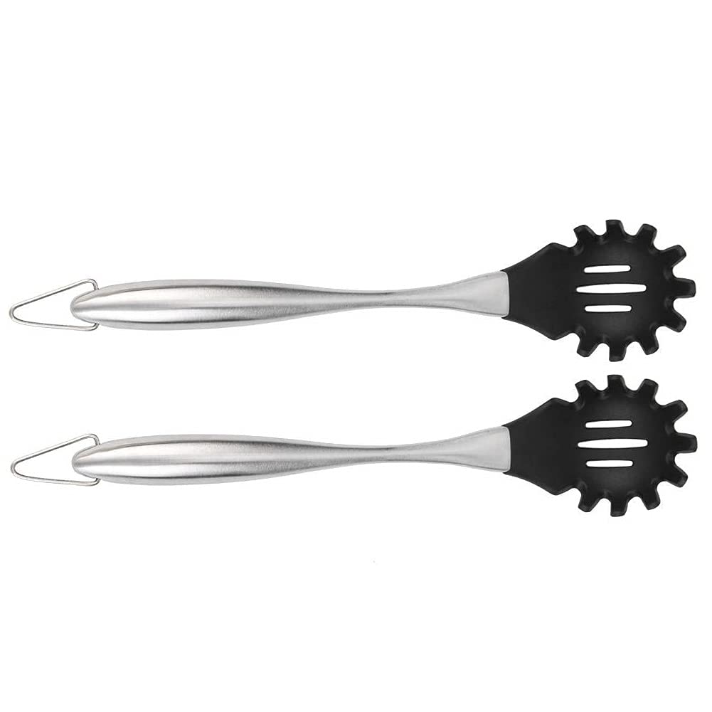 we3 Steelcore BPA Free Nylon Spaghetti Pasta Server with Solid Steel Inner Core (Heat Resistant & Safe for Non-Stick Cookware) Black Pack of 2