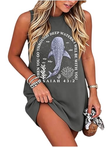 Image of Sun Salt Sand Coconut Tree Tank Mini Dress for Women Sleeveless Beach Praty Shirts Summer Vacation Short Mini Dresses