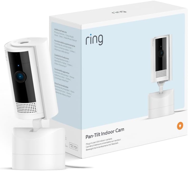 Ring Pan-Tilt Indoor Camera | Plug-In Pet Security Camera | 360ยฐ pan & 169ยฐ tilt coverage, Manual Privacy Cover, HD video, Two-Way Talk, Wi-Fi | 30-day free trial of Ring Subscription Plan