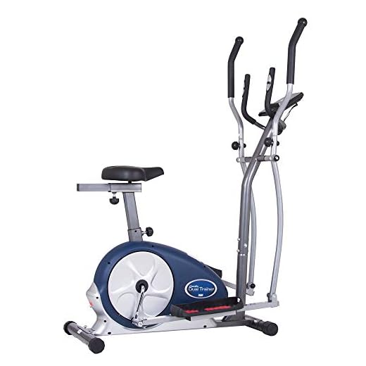 Body Champ 2 in 1 Cardio Dual Trainer/Elliptical Workout and Upright Exercise Bike with Heart Rate, Computer Resistance BRM3671