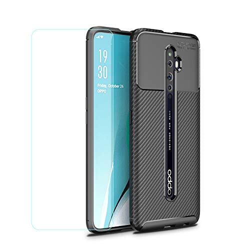 Young & Min Funda para OPPO Reno 2z / OPPO Reno 2F + Protectores de Pantalla in Cristal Templado, Resistente Funda TPU Protectora e Anti-Scratch Blando Funda, Negro Cover
