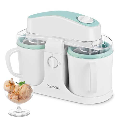 Pukomc-Ice-Cream-Maker-Machine-for-Home-Use-with-Two-Ice-Cream-BowlsSimple-Operation-and-Easy-to-CleanWhite-Green Pukomc Ice Cream Maker Machine for Home Use, with Two Ice Cream Bowls,Simple Operation and Easy to Clean,White Green - Image 1