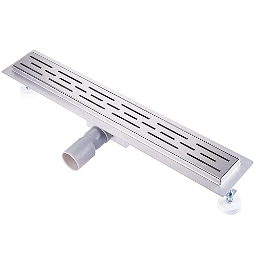 Desagüe de ducha de 70 cm, extraplano, acero inoxidable, sifón con parada de olores y colador de pelo para baño completo Cover