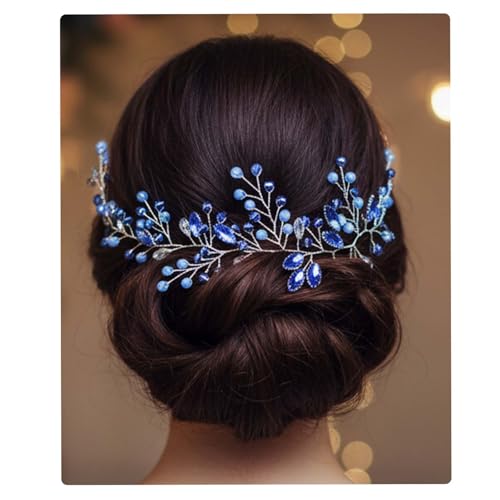 Flayem Haarschmuck Blau Hochzeit Braut Kristall Blatt Stirnband Strass Kopfschmuck