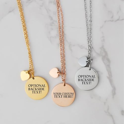 Personalized Disc Necklace, Custom Text Engraved Jewelry Gift for Women, Customized Name Coin Pendant with Heart Charm, Personalized Gifts for Mom4