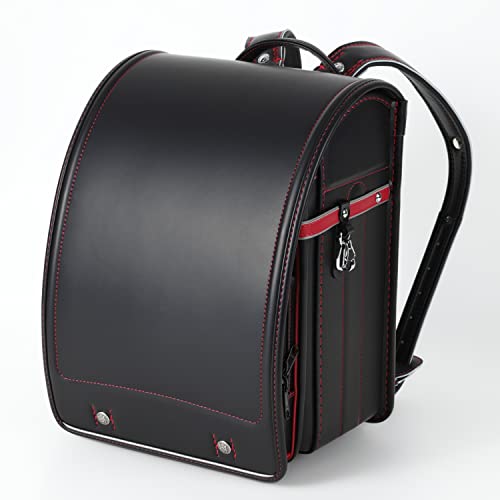 フィットちゃんランドセル 日本製 男の子用 オリジナルランドセル スマイルランドセル【SMILEワイド 品番:ARD-007B】6年保証付 A4フラットファイル対応 軽量かつ頑丈/耐傷加工/通気性/自動ロック/防水仕上げ WEB限定雨カバー(黄色) (ブラック/レッド)