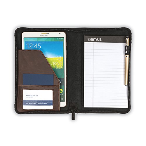 samsill small vintage portfoliozipper faux leather portfolio book style hardback design business amp interview padfolio organizer holds 5 x 8 writing pad dark brown