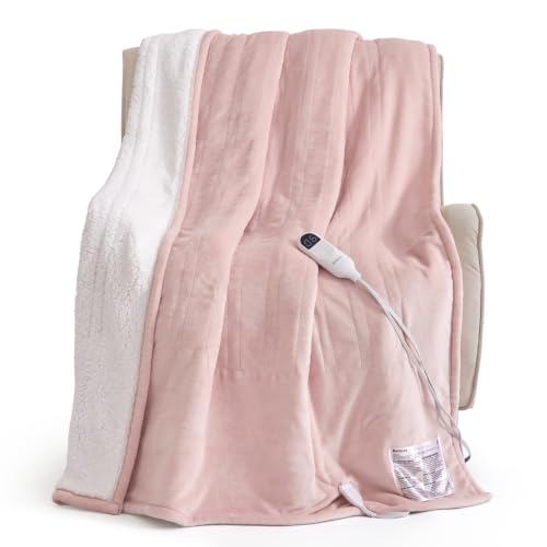 Image of Bedsure Heated Blanket Throw XL, Electric Blanket with Preheat, Light Pink