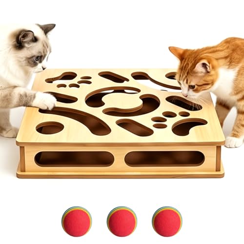 Cat Claw Saver Box Large Solid Wood Construction Cat Nail File Scratcher with Sandpaper Inside Nail File Box Stress Free Alternative to Clippers and Grinders(Bell Ball)