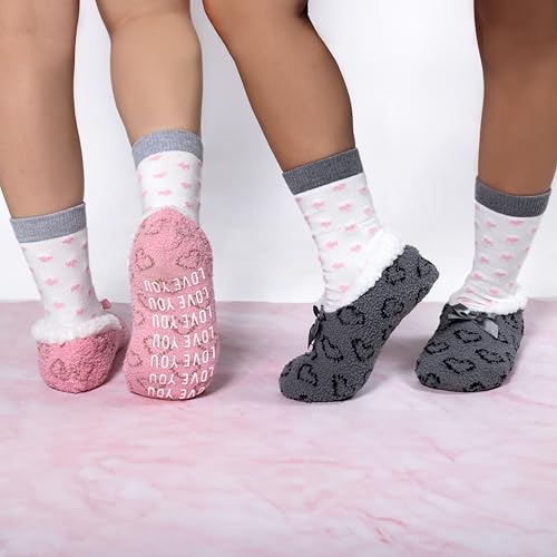 Pavilion Gift Company - Love You Bitch - One Size Fits Most Soft Sherpa Cozy Bold Funny Anti-Slip Slippers With Heart Patterned Socks Best Friend BFF Bestie Sentimental Gift3
