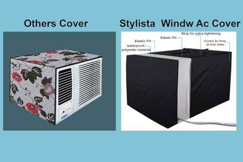Image of Stylista window ac cover suitable for O-General 1.5 Ton AXGB18CHAA-B, Black Color Elastic fit Cover for front and rear Of Window Ac