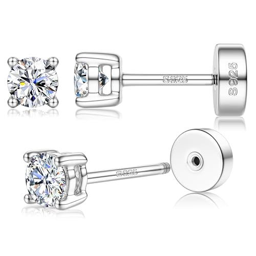 14K Gold Plated Moissanite Stud Earrings with Flat Back,925 Sterling Silver Moissanite Earring for Women Men,Small Round Cut D Color VVS1 Stud Earrings Hypoallergenic Jewelry Gift