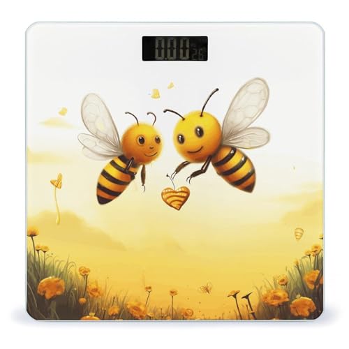 Bee Love Honey - Báscula de baño para el cuerpo, diseño de impresión UV, báscula de baño de alta precisión, números transparentes grandes y delgados mejorados, elegante para el hogar, dormitorio, baño