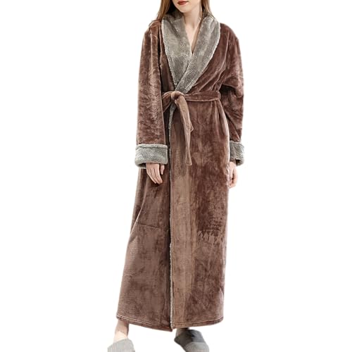 mophrati Para Bata larga gruesa Albornoz de longitud completa Spa de belleza Camisón cálido de invierno Ropa de dormir agradable a la piel Ropa transpirable, Café, XL