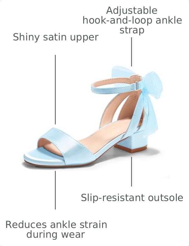 Image of Coutgo Girls Dress Shoes Sandals Chunky Low Heels Bow Ankle Strap Flower Girl Wedding Party Shoes