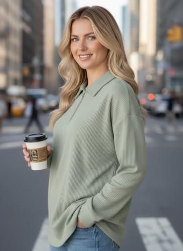 Image of Mack Jonney Women's Ribbed Zip Polo T-Shirt | Full Sleeve Collared Top | Camel Beige Casual Sweatshirt | Regular Fit-M7403