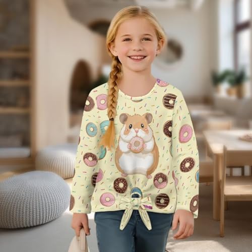 Soft Girls Long Sleeve T-Shirt,Crew Neck Kids Tunic Tops with Front Knot,Stretch Girls Shirt for Daily Wear4